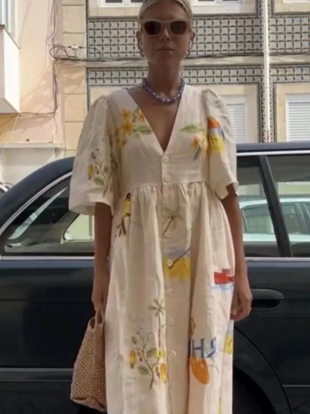 Cream Floral Button-Front Midi Dress - NWOT - Size M